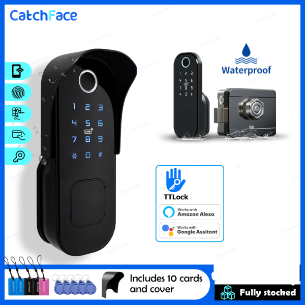 Gate Automatic Lock Fingerprint Waterproof Outdoor Garden Lock Remote Control TTLock TUYA App Code Keyless Smart Door Lock 12V