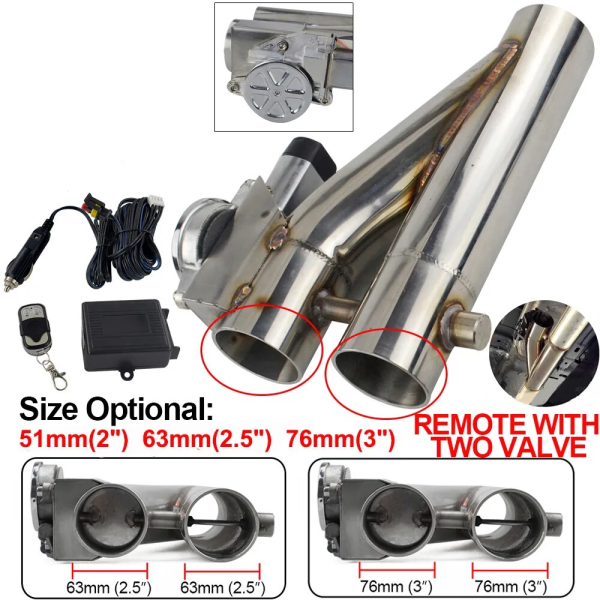 Universal 2" 2.25'' 2.5'' 3" Double Valve Electric Exhaust Cut Out Valve Exhaust Pipe Muffler Kit with Wireless Remote Control