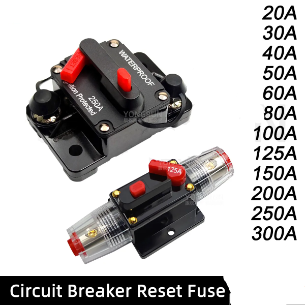 Circuit Breaker 20A to300A Manual Reset for Car Audio System Waterproof Marine Circuit Breaker Reset Fuse 12V- 48V DC 40A 60A