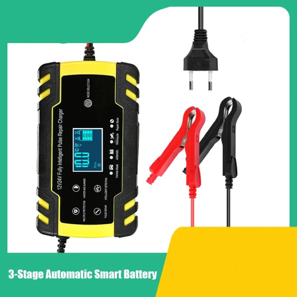 Fully automatic Car Battery Charger 12V 8A 24V 4A Smart Fast Charging for AGM GEL WET Lead Acid Battery Charger LCD Display