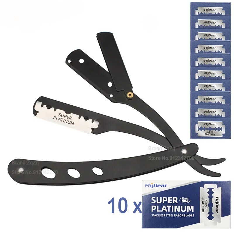 ZqZq Straight Edge Razor with 10 Shaving Blades Haircut Beard Eyebrow Shaving Tool Manual Depilation Razor Hairdresser Trimming