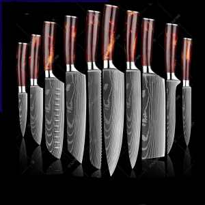 XITUO 1-10PCS  kitchen knives Set Laser Damascus pattern chef knife Sharp Santoku Cleaver Slicing Utility Knives Resin Handle