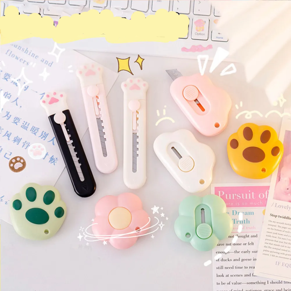 Cute Mini Art Utility Knife Cartoon Cat Paw Cloud Flower Shape Cutter Express Box Paper Envelope Opener Blade Stationery