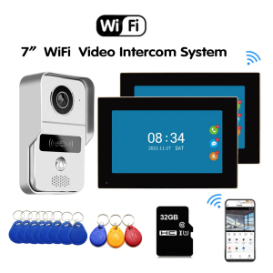 Smart 7 Inch Monitor WiFi Tuya Video Doorbell Outdoor Door Bell Waterproof IP65 Intercom Inductive Card Unlock Door Phone Camera