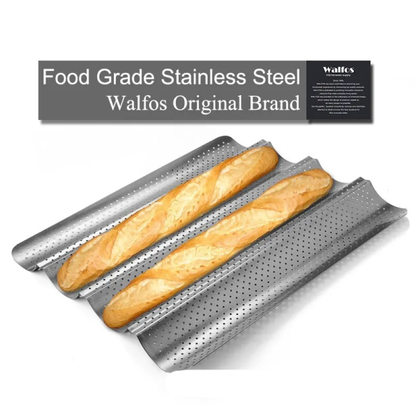 WALFOS French Bread Baking Pan 2/4 Groove Wave Loaves Loaf Bake Mold Non-Stick Bread Pans Baking utensils Tray Pastry Tools