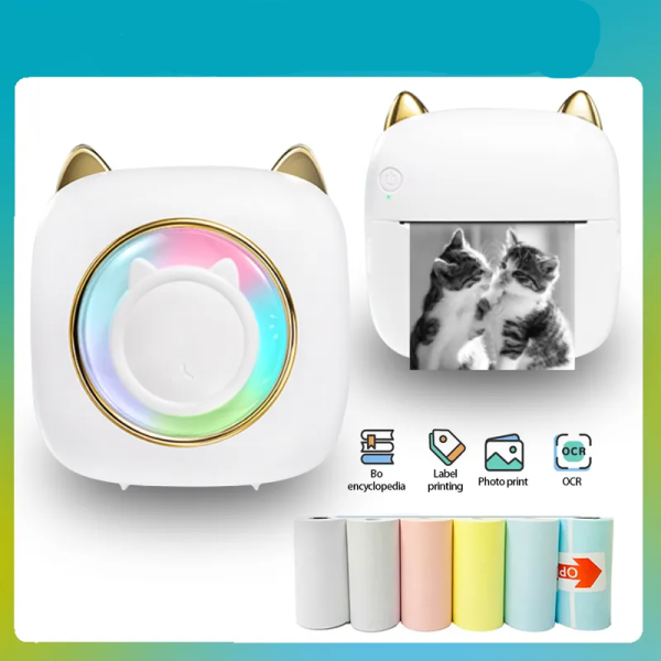 Mini Portable Printer Thermal Printing Sticker Wireless Inkless Mini Pocket Printer Self-adhesive Label Printer Photo Printer