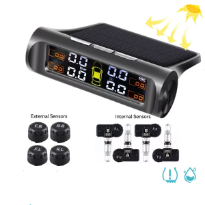 Solar TPMS Tire Pressure Sensor Car Tire Pressure Monitoring System with 4 Wheel Internal External Sensors TMPS