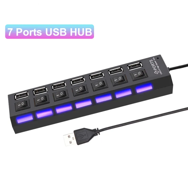 USB HUB 2.0 USB 2.0 HUB Multi USB Splitter Hub Use Power Adapter 4/7 Port Multiple Expander 2.0 USB HUB with Switch for PC